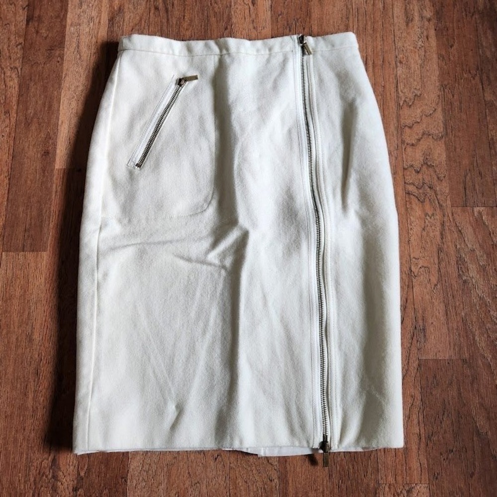 J.Crew Ivory Wool Blend Asymmetrical Zip Pencil Skirt Cream Size 4 292